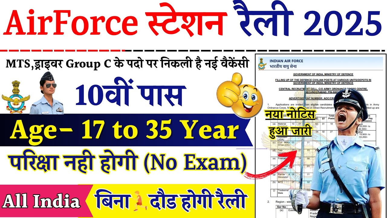 Indian Airforce Group Y Vacancy 2025: 12वीं पास के लिए सुनहरा मौका, रैली भर्ती में शामिल होने का अवसर